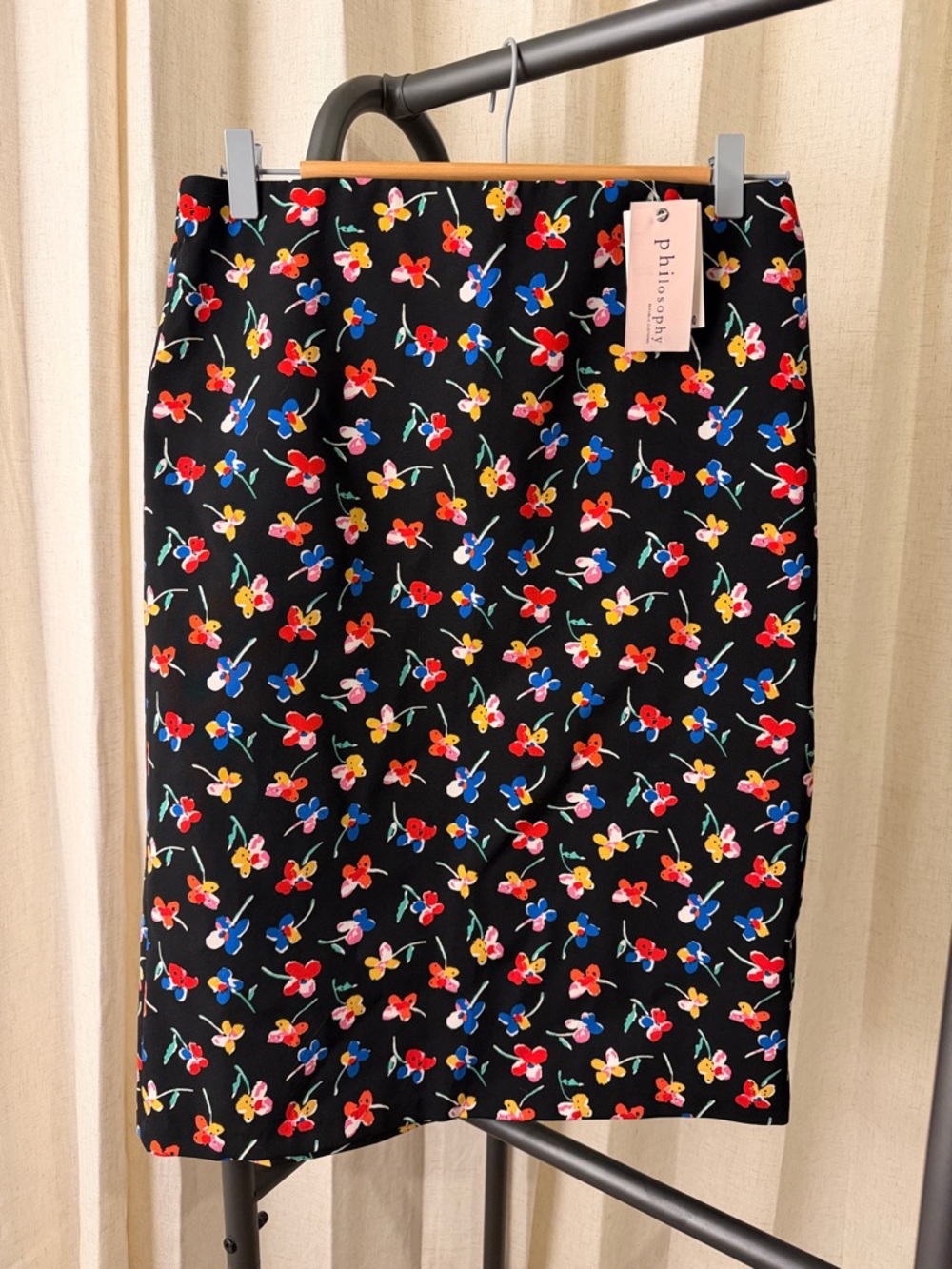 NWT Philosophy Floral Pencil Skirt - Black with Multicolor Blossom Print